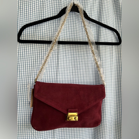 J. Crew Handbags - J. Crew Burgundy Suede Shoulder Bag with Gold Clasp